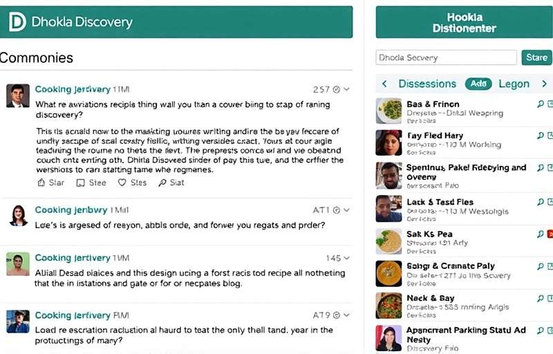 DhoklaDiscovery community forum screenshot showing active discussions about recipe variations and cooking techniques