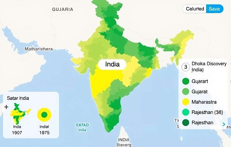 Map of India showing DhoklaDiscovery download distribution with highest concentrations in Gujarat, Maharashtra and Rajasthan
