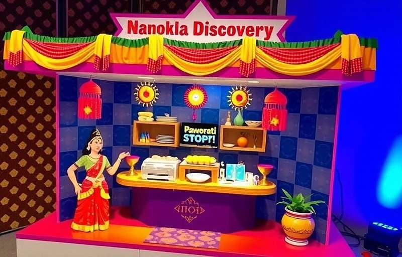 DhoklaDiscovery Navratri event showing virtual dhokla shop decorated with garba symbols and players preparing special festival dhokla varieties